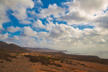 Coastal landscape of Atlantic Ocean coast, Morocco.