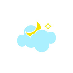Fototapeta na wymiar Vector weather icon of a blue cloud with moon and star to show the night forecast and the current climate outside for applications, widgets, and other meteorological designs.