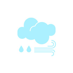Vector weather icon of a blue cloud with raindrops and wind to show the rainy forecast and the current climate outside for applications, widgets, and other meteorological designs.