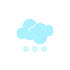 Vector weather icon of a blue cloud with snowflakes to show the snowy forecast and the current climate outside for applications, widgets, and other meteorological designs.
