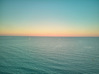 Aerial sunset view from the Malvarrosa beach in Valencia. Spain