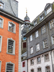 Monschau street partial view, architectural detail, at Monschau, North Rhine-Westphalia, Germany