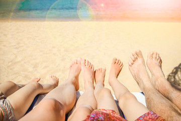 Beautiful traces with feet on sea nature background