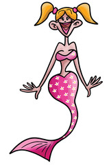 Cartoon mermaid with little white daisies on her tail vector illustration