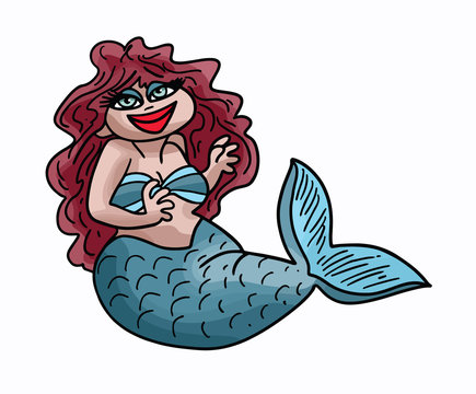 recommend clip art: Fat cartoon mermaid with long red hair and make up vector illustration