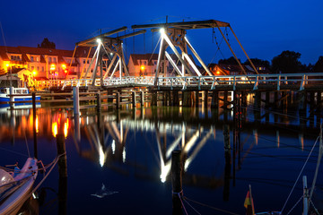 wooden bridge in Greifswald Wieck night scenery