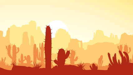 desert with cactus at sunset