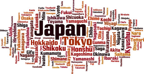 Cities in Japan word cloud