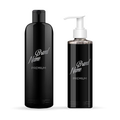 Set of realistic black package luxury cosmetic product.  Vector illustration isolated on white.EPS 10. 