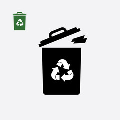 Eco recycle icon, trash or garbage basket. Vector. Arrow triangle. Green triangular
