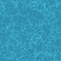 Abstract seamless pattern of randomly arranged contours of stars in light blue colors