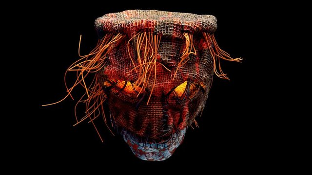 Flashing Scarecrow VJ Loop - scary scarecrow with ghostly spirit glow head flashing in dark.  Use this for horror VJ sets, a backdrop for Halloween and gothic parties, metal fest, and other related ev