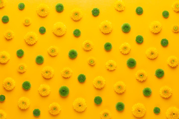 Yellow flower pattern on a yellow background.  Spring greeting card.