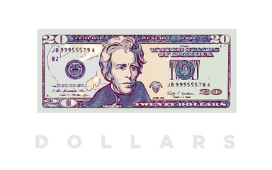 20 Dollars money comics paper banknotes of USA - vector business art illustration