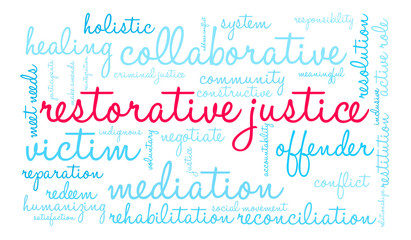 Restorative Justice Word Cloud on a white background. 