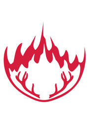 heiß brennen feuer flammen hitze fackel hirsch geweih 2 hörner kopf trophäe jäger schießen reh wald wildnis jagen heimat design cool