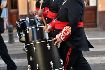 Street band playing drums during Santa Semana (Holy Week) in Granada, Spain