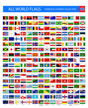 All World Flags rectangle flat icons isolated on white