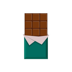 Chocolate bar isolated on white background. Cacao yummy snack. Vector flat design