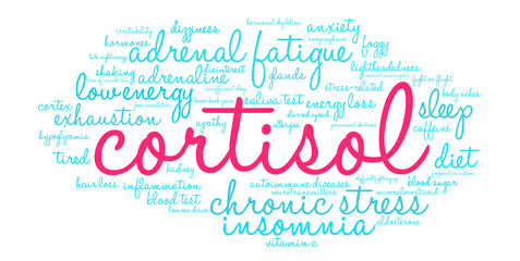Cortisol Word Cloud on a white background. 