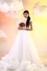 Fototapeta na wymiar Lovely Asian Beautiful Woman bride white wedding