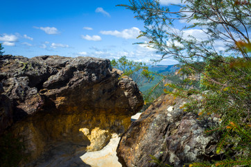 Fototapeta na wymiar Huge sandstone boulders on mountain top in Australia
