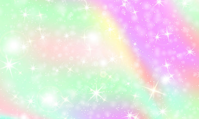 Unicorn rainbow background. Holographic sky