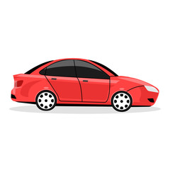 Red auto isolated on white background. Car, automobile icon. Business sedan. Vector flat design