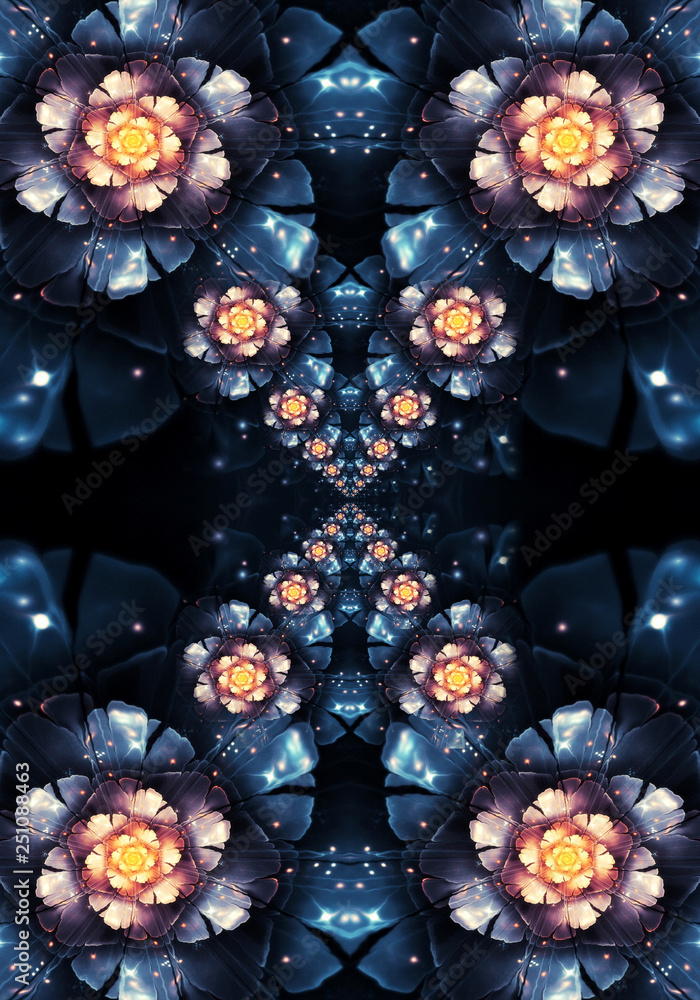 Poster abstract artistic 3d computer generated illustration of fractal flowers pattern artwork background