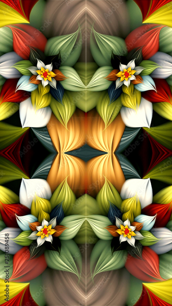 Poster artistic 3d computer generated illustration of smooth abstract multicolored smooth fractals artwork 