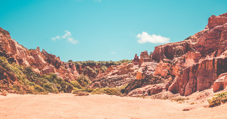 Red cliffs at Coqueirinho's beach in Conde, Paraiba, Brazil