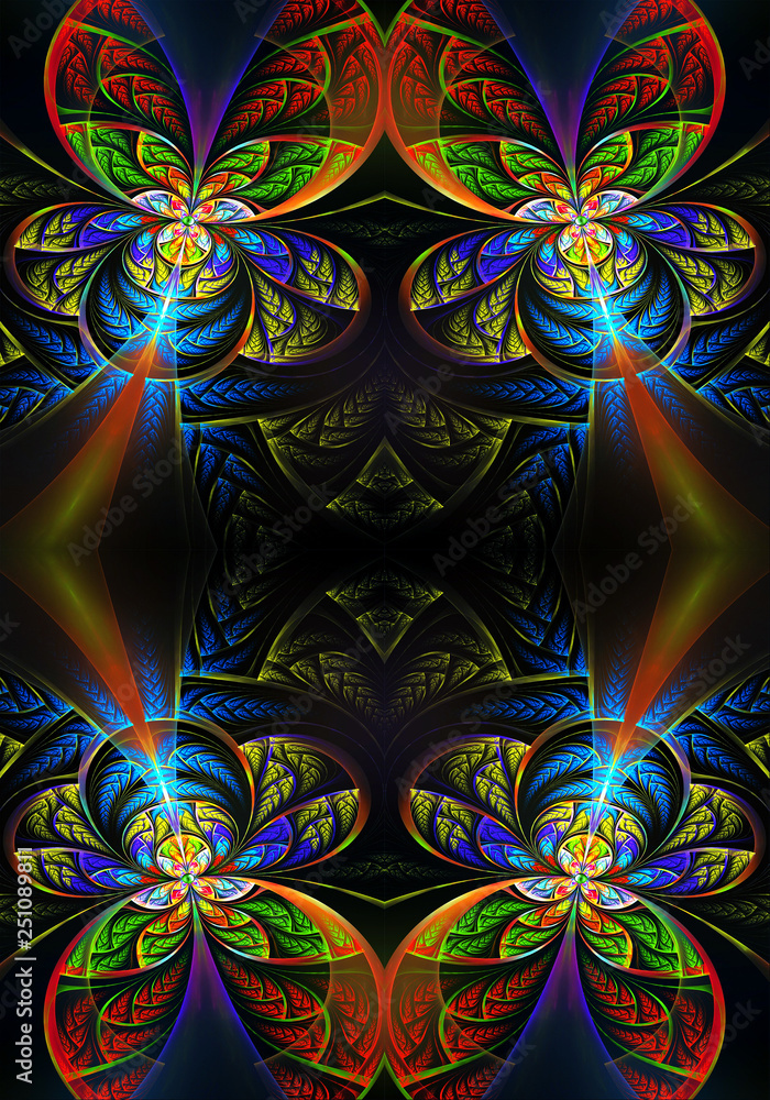 Aufkleber artistic smooth 3d computer generated illustration of abstract multicolored energetic fractals artwo