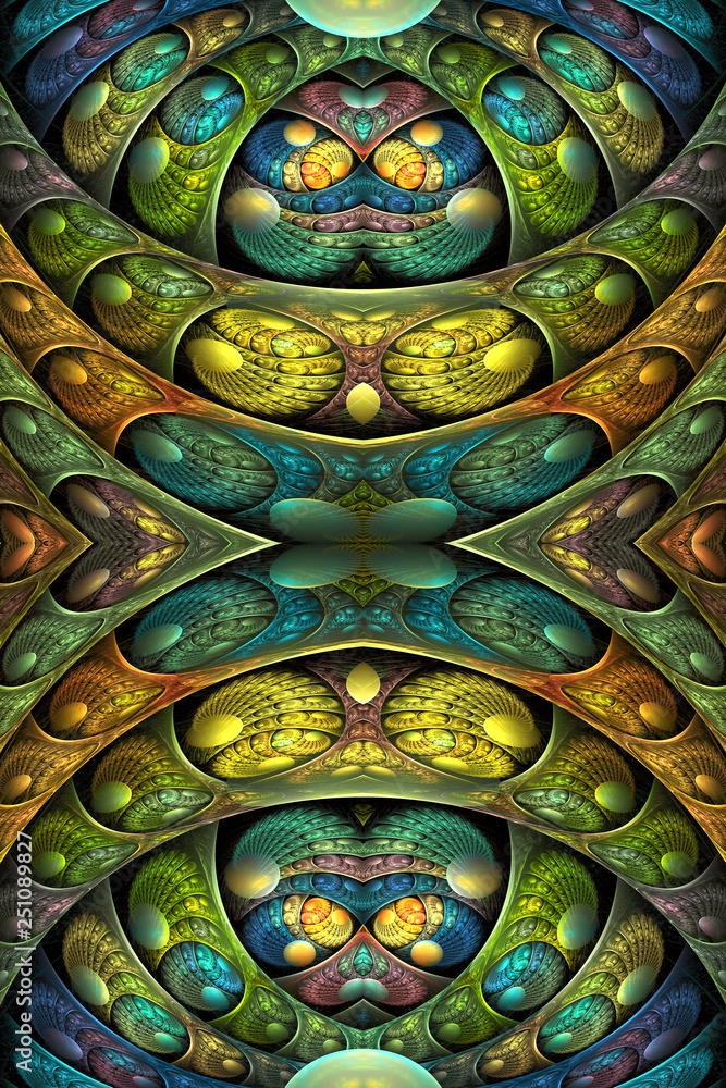 Poster artistic 3d computer generated illustration of smooth abstract multicolored fractals artwork backgro