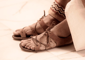 ancient leather sandals of roman man