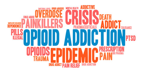 Fototapeta premium Opioid Addiction Word Cloud on a white background. 