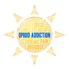 Opioid Addiction Word Cloud on a white background. 