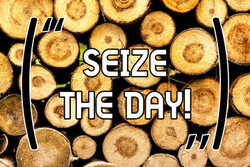 Handwriting text Seize The Day. Concept meaning Embrace opportunities Have motivation inspiration...