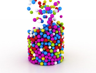Multi color balls falling on white background