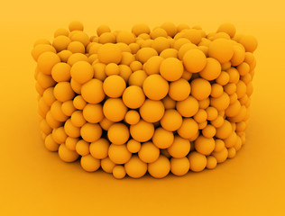 Abstract orange balls stacked in a in tube shape. 3d Illustration