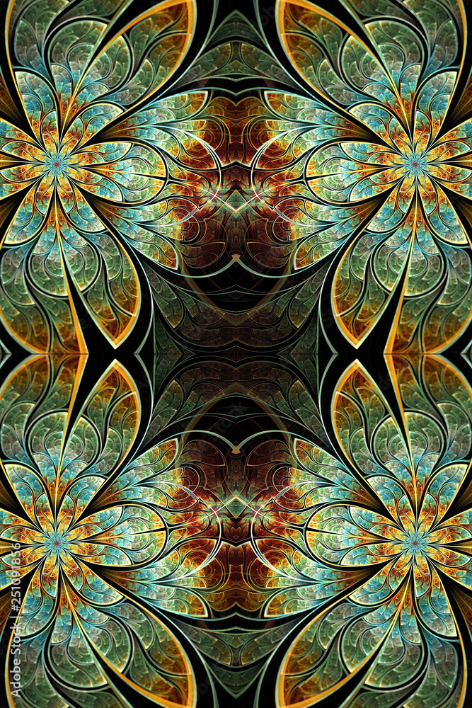 Poster abstract 3d computer generated illustration of colorful fractals pattern artwork background