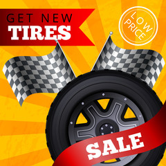 Flat Banner Vector Get New Tires Sale Low Price.