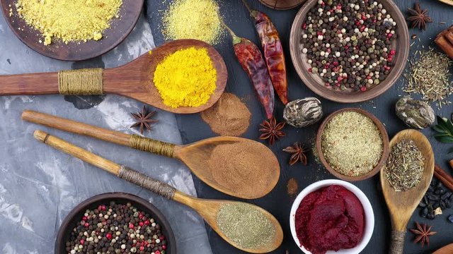 Spices and seasonings for cooking in the composition on the table