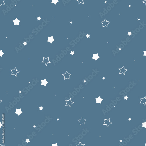 Cute Seamless Vintage Blue Pattern With Cartoon Outlined And Cute Seamless Vintage Blue Pattern With Cartoon Outlined And