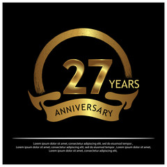 Twenty seven years anniversary golden. anniversary template design for web, game ,Creative poster, booklet, leaflet, flyer, magazine, invitation card - Vector