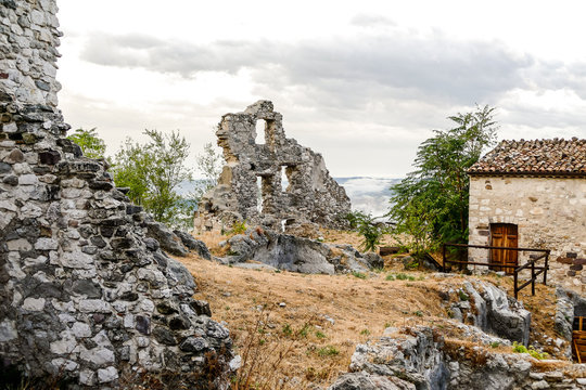 Old Gessopalena town public archeological site of the old medieval village in gypsum stone in Majella mountains
