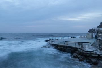 Cloudy view of Bronte rock pool in the morning.