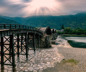 Kintai Bridge. Historical wooden arch bridge. Kintaikyo, Iwakuni, Yamaguchi Prefecture, Japan