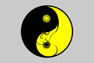 Yin Yang Simbol Girl with Flowers