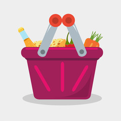 Shopping basket with food and drink vector illustration