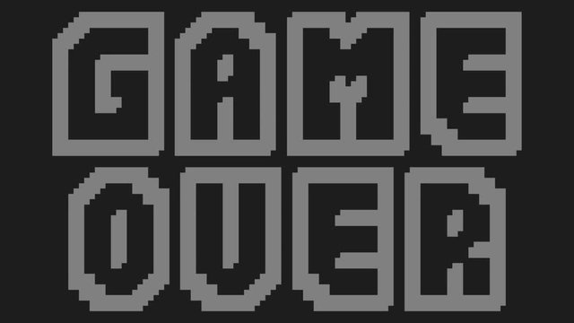 A videogame ending screen, saying Game over. 8-bit pixel art retro style. HD animation.